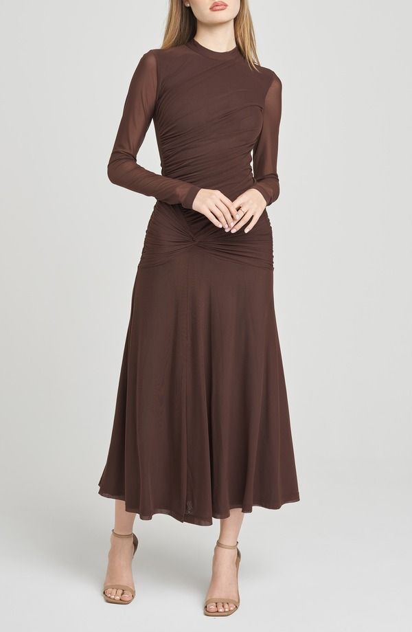 ワイフ レディース トップス ワンピース ギャザー WAYF Selene Ruched Long Sleeve Dress Chocolate チョコレート