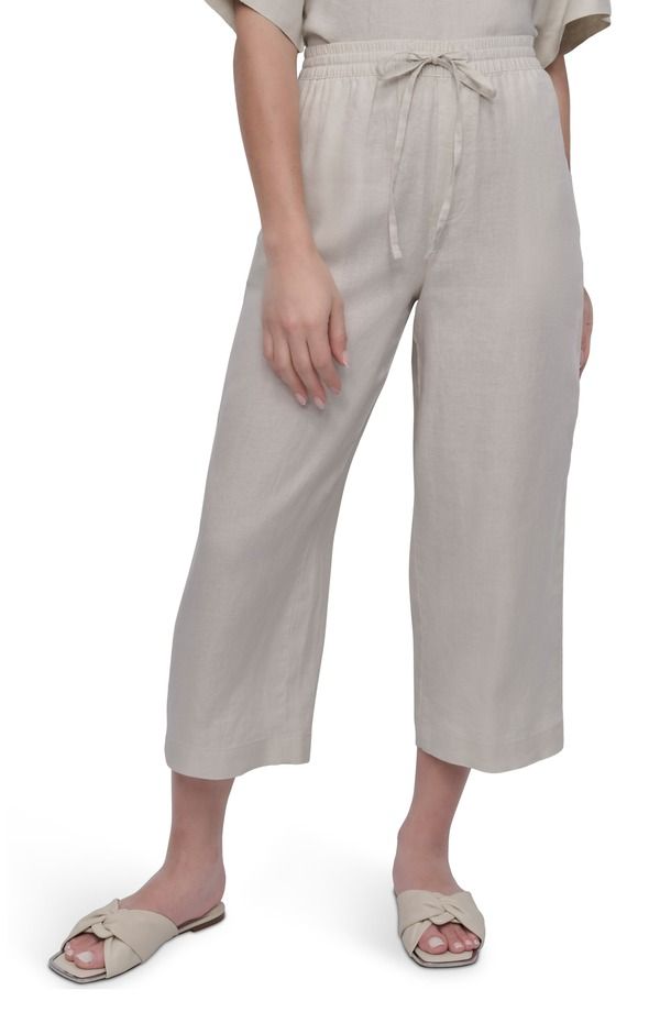 ダナ キャラン ニューヨーク レディース ボトムス レギンス パンツ リネン DKNY Drawstring Crop Linen Pants Natural