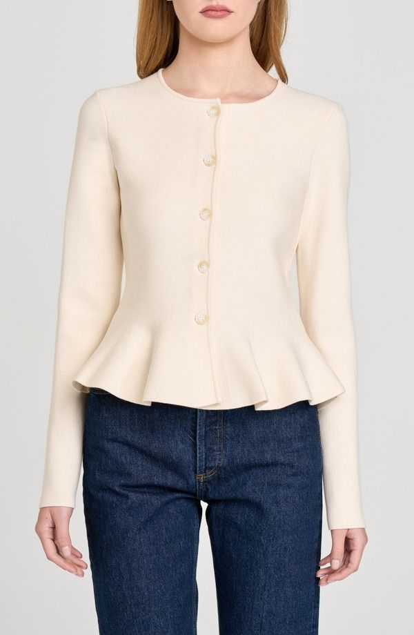 ワイフ レディース アウター パーカー・スウェット カーディガン WAYF Brooklyn Peplum Cardigan Cream クリーム