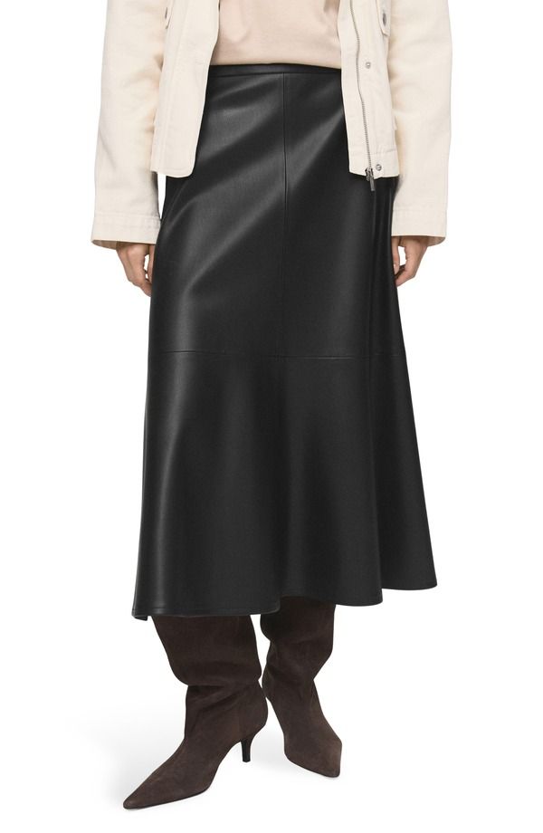 マンゴ レディース ボトムスカート A ライン ミディ レザー フェイクレザー MANGO Paris Faux Leather ALine Midi Skirt Black ブラック