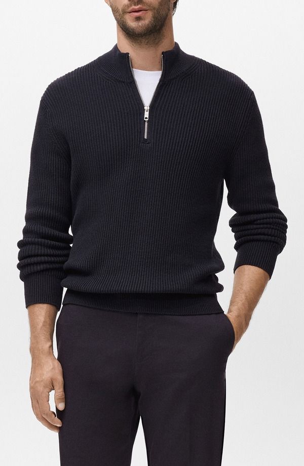 マンゴ メンズ アウター パーカー・スウェット ハーフジップ セーター MANGO Perkins Quarter Zip Sweater Navy ネイビー
