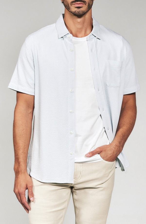 セブンダイヤモンド メンズ トップス シャツ 7 Diamonds Keaton Stripe Seersucker Short Sleeve ButtonUp Shirt Grey グレー