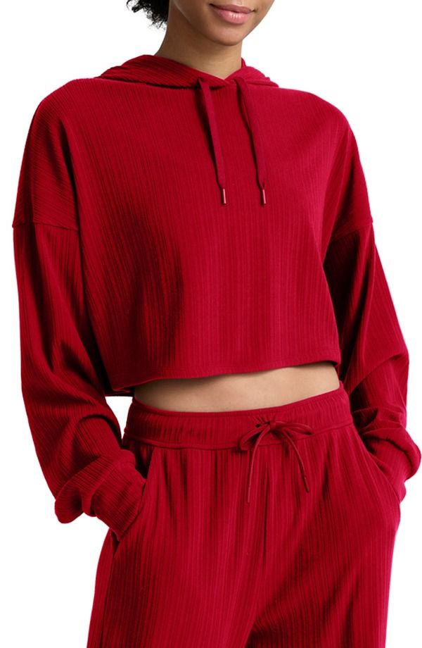 ビヨンドヨガ レディース アウター パーカー・スウェット Beyond Yoga Breatheasy Rib Crop Hoodie Holly Red レッド