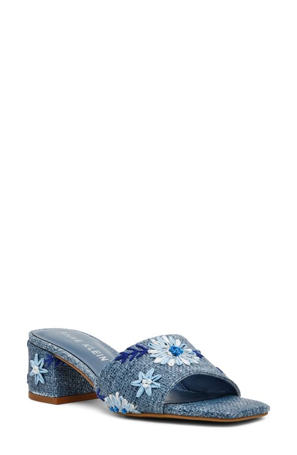 アンクライン レディース シューズ ヒール サンダル Anne Klein Dolls Block Heel Sandal Blue Raffia ブルー
