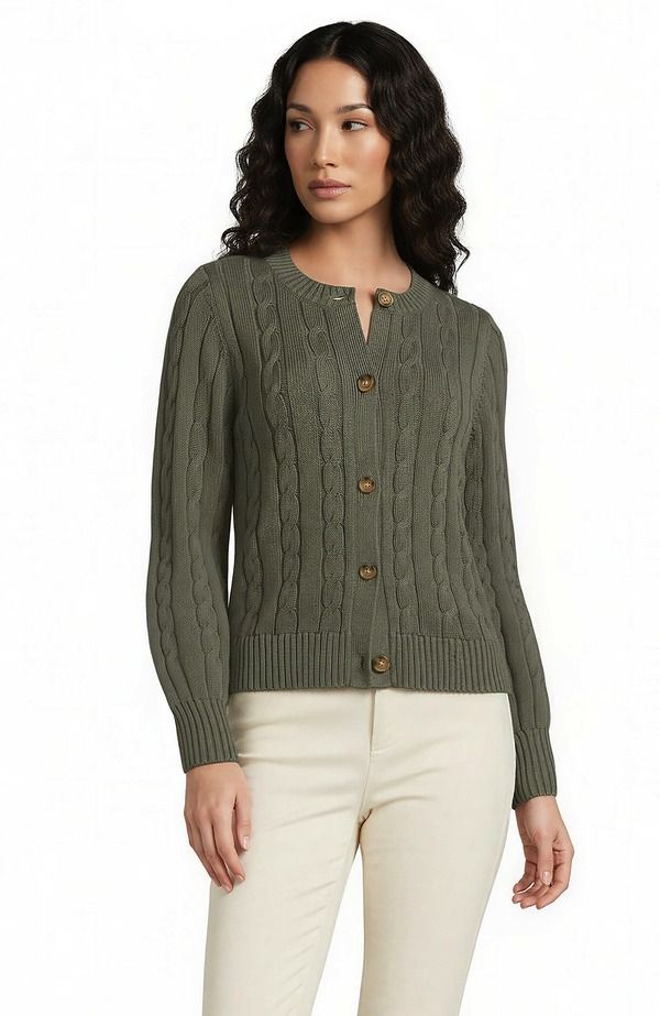 ランズエンド レディース アウター パーカー・スウェット クルーネック セーター カーディガン Lands Endrifter Classicable Crew Neck Cardigan Sweater Forest Moss フォレスト