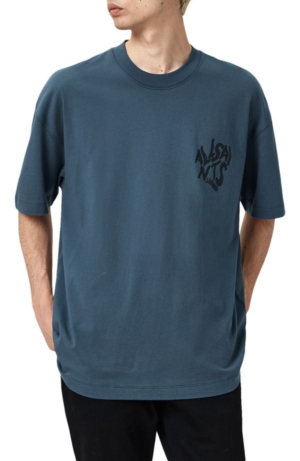 オールセインツ メンズ トップス Tシャツ ロゴ グラフィック AllSaints Orlando Logoversize Graphic TShirt Sunil Blue ブルー 22,185円