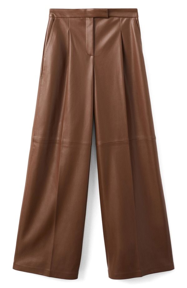 マンゴ レディース ボトムス レギンス ワイドレッグ パンツ レザー フェイクレザー MANGO Riga Faux Leather Wide Leg Pants Medium Brown ブラウン