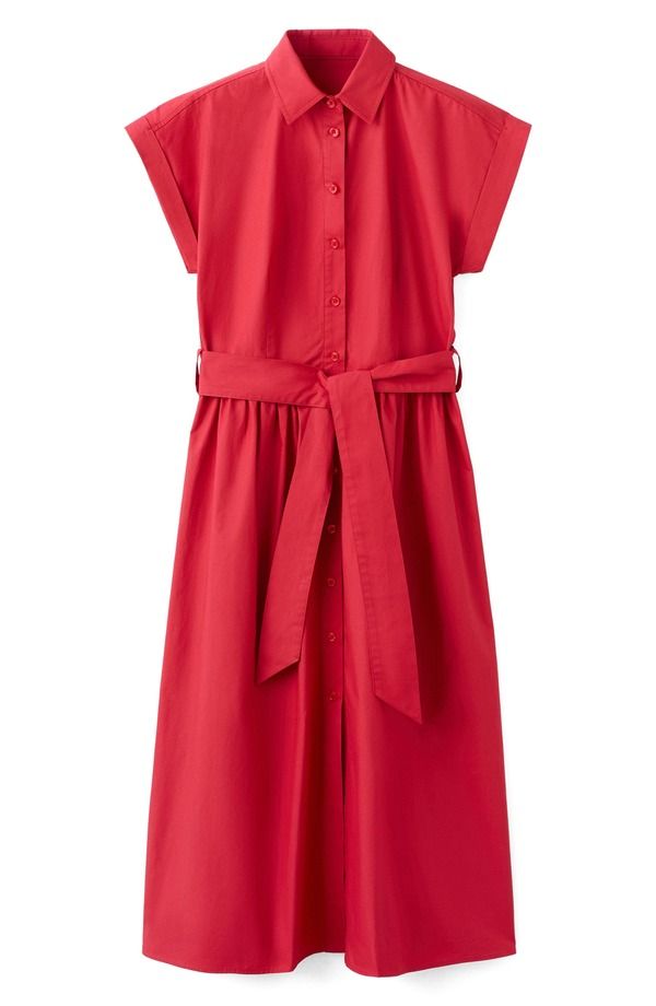 マンゴ レディース トップス ワンピース シャツ MANGO Tie Belt Shirtdress Red レッド