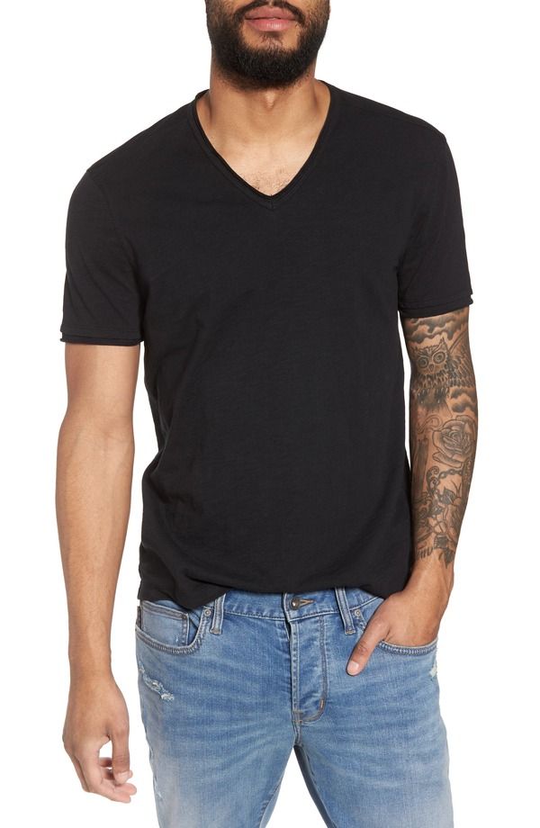 ジョンバルベイトス メンズ トップス Tシャツ スリムフィット Vネック ジャージー John Varvatoslim Fit Slub Jersey VNeck TShirt Black ブラック