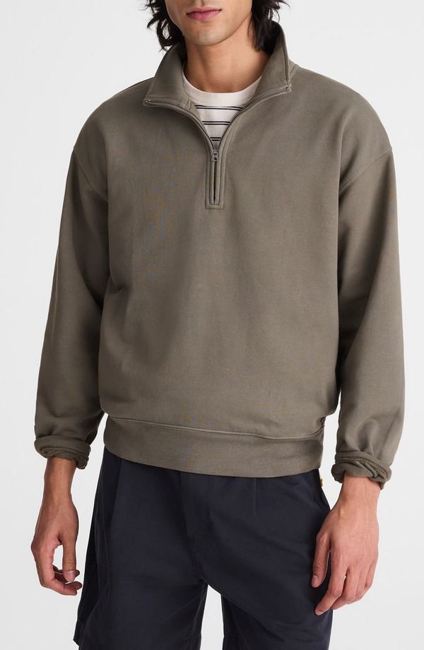 メイドウェル メンズ アウター パーカー・スウェット ハーフジップ パイル シャツ Madewell Quarter Zip Loopback Terry Sweatshirt Olive Slate スレート