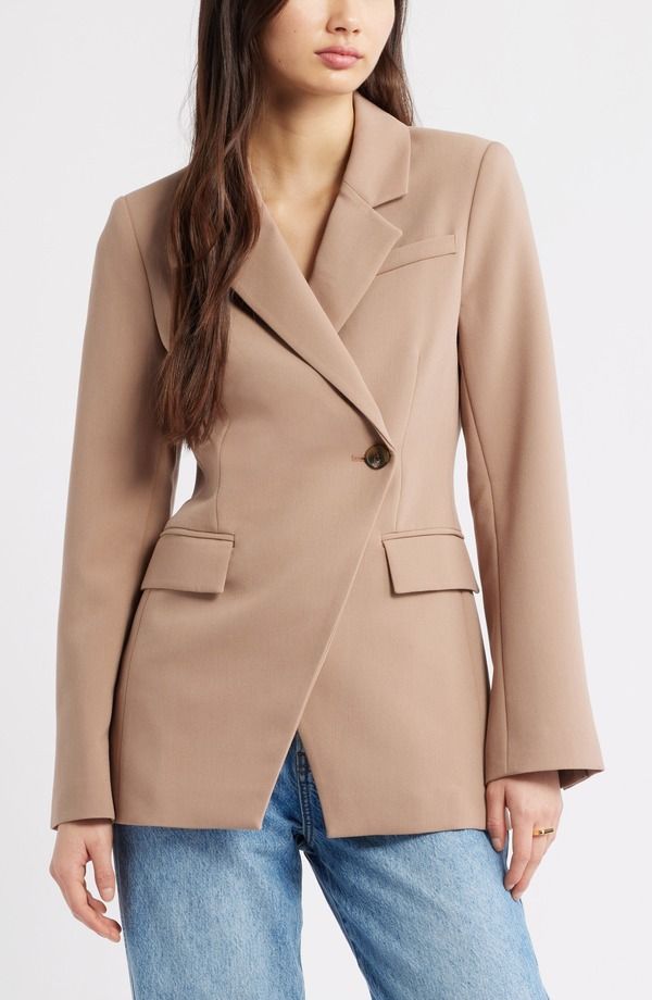 オープンエディット レディース アウター ジャケット・ブルゾン アシンメトリー ブレザー Open Edithe Icon Asymmetric Fitted Blazer Tan Portabella タン