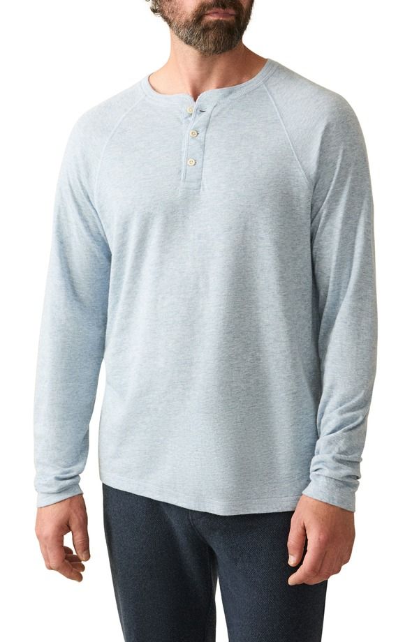 ファレティ メンズ トップス Tシャツ Faherty Cloud Long Sleeve Henley Light Blue Heather ヘザー