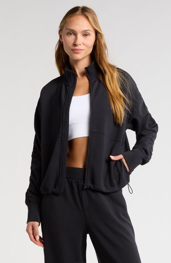 ゼラ レディース アウター ジャケット・ブルゾン ギャザー Zella Ultra Soft Ruched Sleeve Zip Jacket Black ブラック