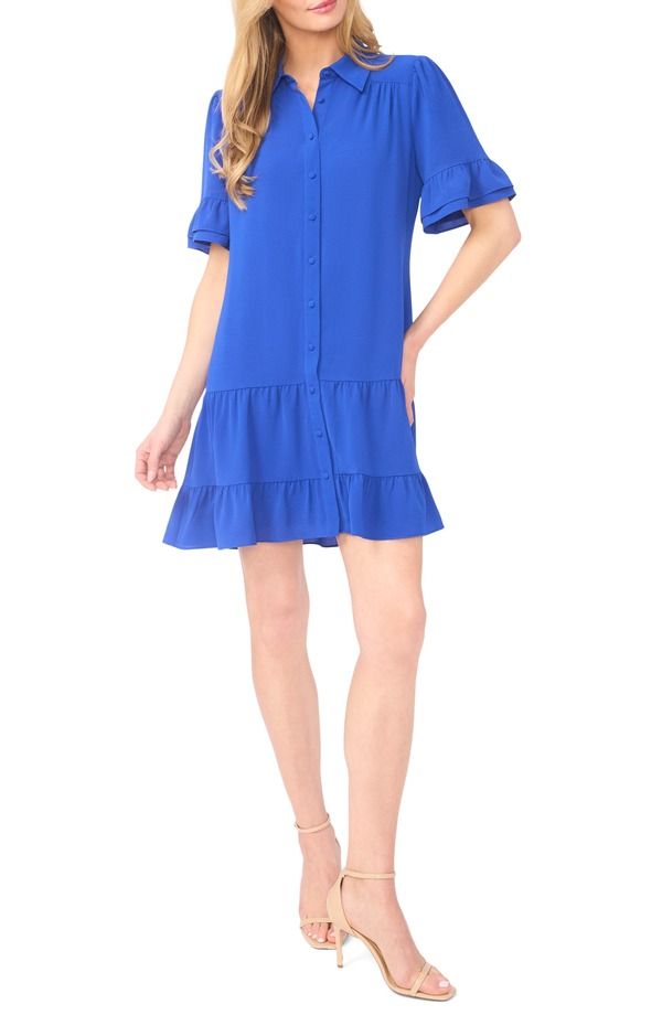 セセ レディース トップス ワンピース フリル ミニ シャツ CeCe Ruffle Sleeve Mini Shirtdress Deep Royal Blue ブルー