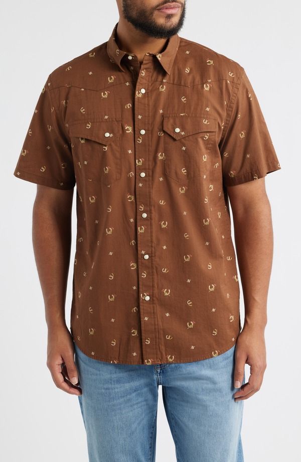 ペンドルトン メンズ トップス シャツ プリント Pendleton Laramie Horseshoe Print Short Sleeve SnapUp Western Shirt Horseshoe Brown ブラウン