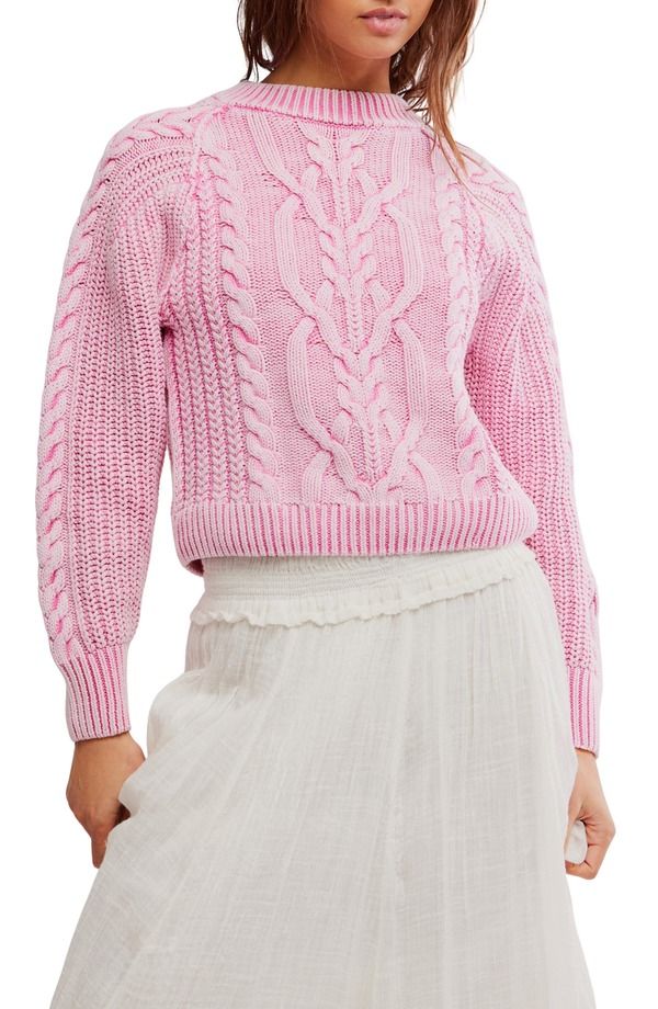 フリーピープル レディース アウター パーカー・スウェット セーター コットン Free People Frankie Cable Cotton Sweater Aurora Pink ピンク