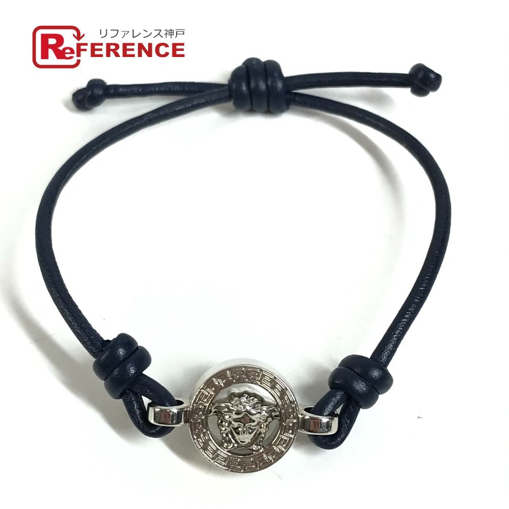 VERSACE ヴェルサーチ ブレスレット メデューサ ロゴ レザー ネイビー