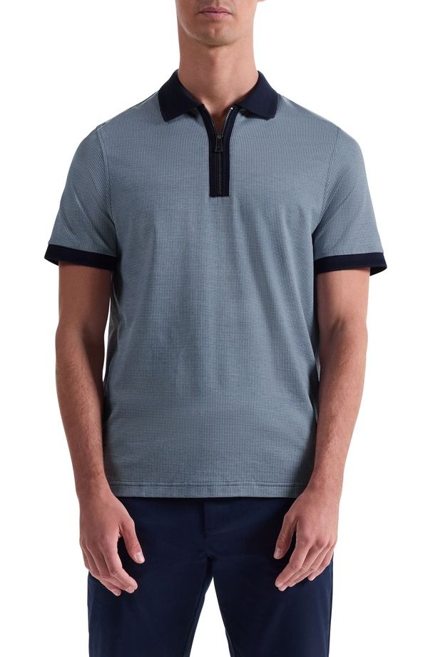 ブガッチ メンズ トップス ポロシャツ ハーフジップ Bugatchi Quarter Zipolo Navy ネイビー