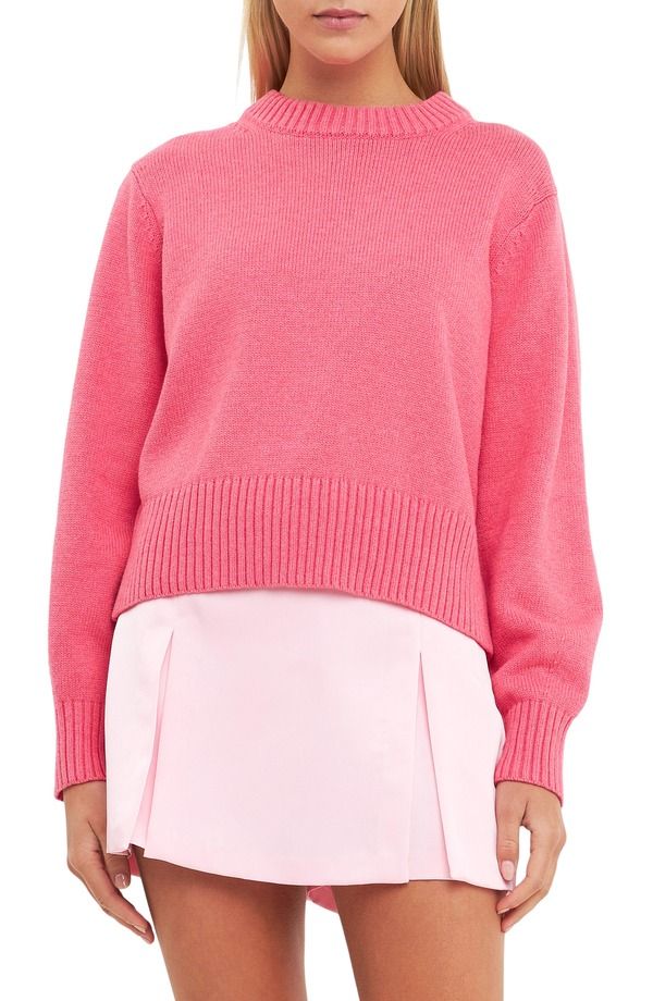 イングリッシュファクトリー レディース アウター パーカー・スウェット クルーネック セーター コットン English Factory Crewneck Cotton Blend Sweater Pink ピンク