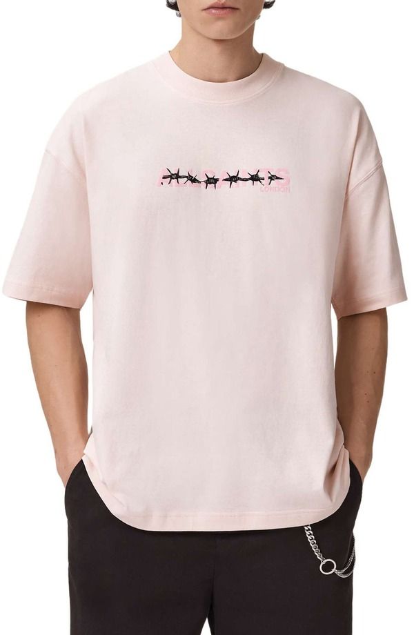 オールセインツ メンズ トップス Tシャツ コットン グラフィック AllSaints Deterent Cotton Graphic TShirt Soft Pink ピンク