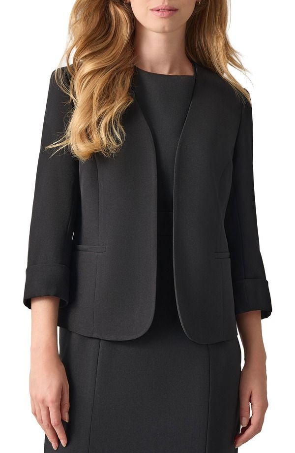 カスパール レディース アウター ジャケット・ブルゾン クレープ カーディガン ブレザー KASPER CardiganStyle Stretch Crepe Blazer Black ブラック