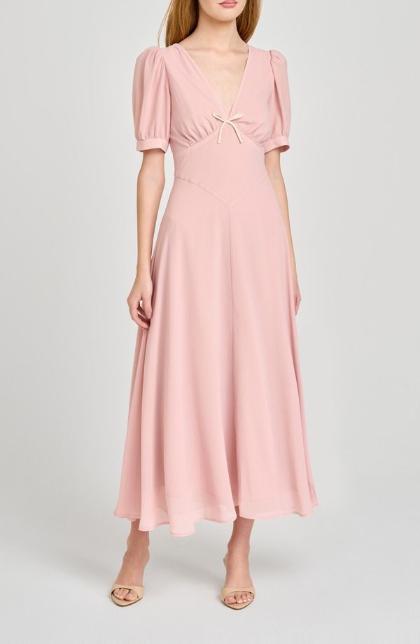 ワイフ レディース トップス ワンピース A ライン ミディ WAYF Juliana Short Sleeve ALine Midi Dress Pink ピンク