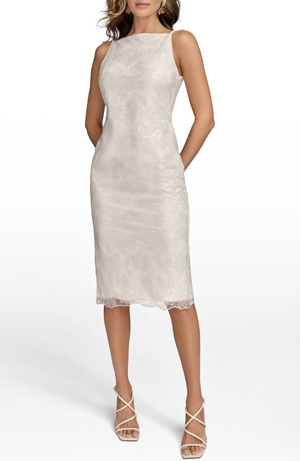 ダナ キャラン ニューヨーク レディース トップス ワンピース Donna Karanew York Embellished Sheath Dress Cream クリーム