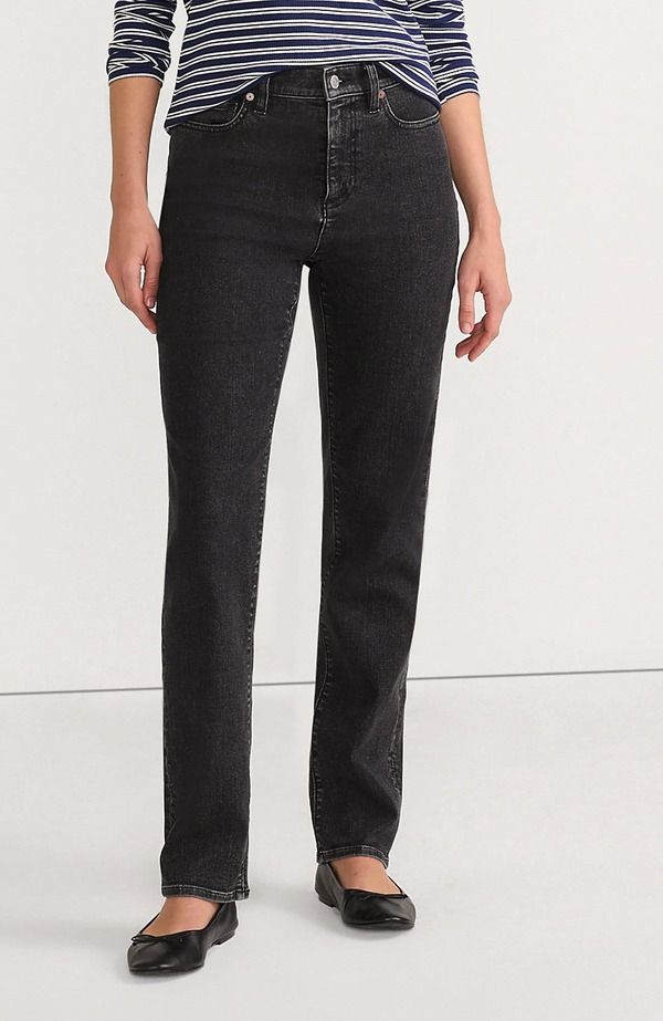 ランズエンド レディース ボトムス デニムパンツ ストレート ジーンズ Lands End Recover High Rise Straight Leg Blue Jeans Black Stone Wash ブラック