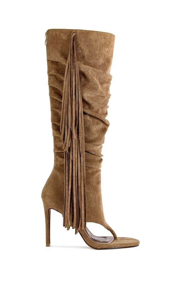 アザレア ワン レディース シューズ サンダル ブーツ フリンジ AZALEA WANG JOHANNABLACK FRINGE STILETTO SANDAL BOOT BLACK 8 STILETTO Tan タン