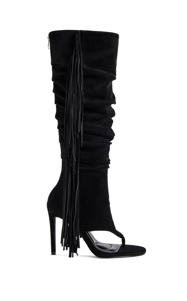 アザレア ワン レディース シューズ サンダル ブーツ フリンジ AZALEA WANG JOHANNABLACK FRINGE STILETTO SANDAL BOOT BLACK 8 STILETTO Black ブラック