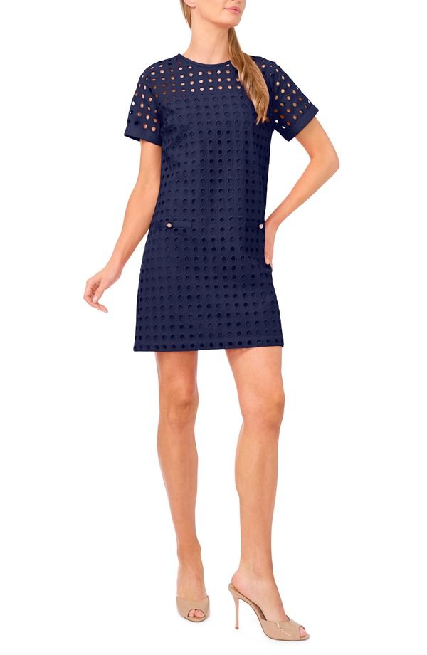 セセ レディース トップス ワンピース CeCe Circleyelet Shift Dress Classic Navy ネイビー