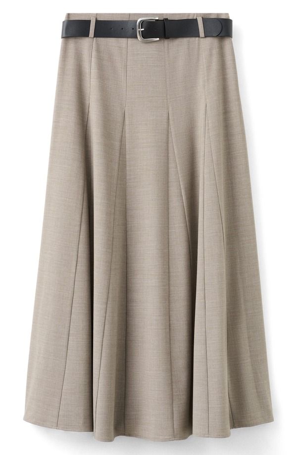 マンゴ レディース ボトムスカート A ライン MANGO Belted Godet Pleat ALine Skirt Grey グレー