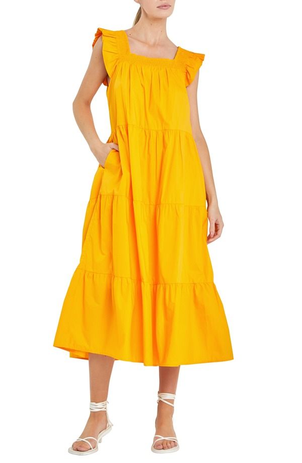 イングリッシュファクトリー レディース トップス ワンピース フリル ミディ English Factory Ruffle Detail Midi Dress Orange オレンジ