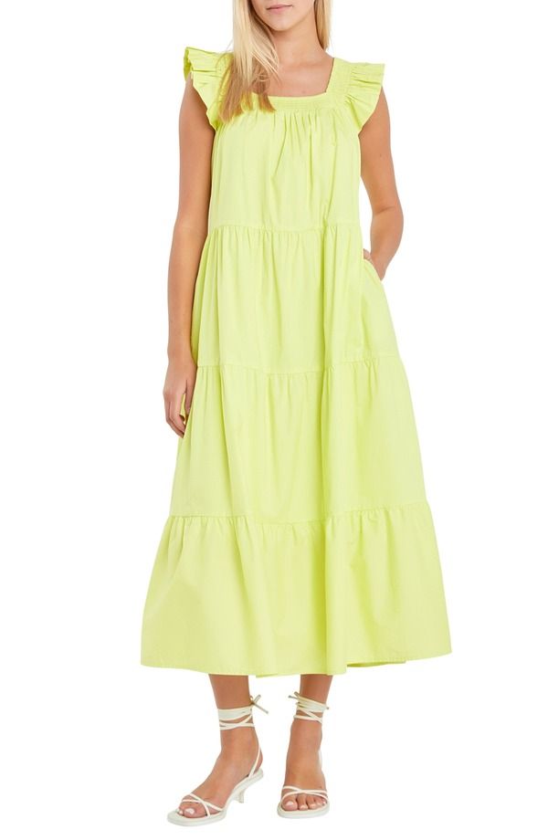 イングリッシュファクトリー レディース トップス ワンピース フリル ミディ English Factory Ruffle Detail Midi Dress Lime ライム