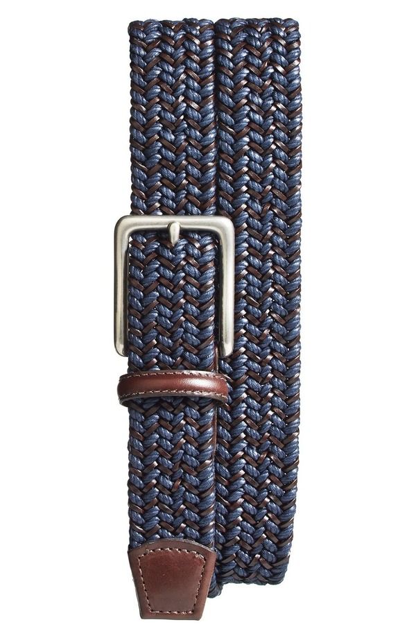 トリノ メンズ アクセサリー ベルト レザー Torino Woven Leather Belt Navy Brown ネイビー