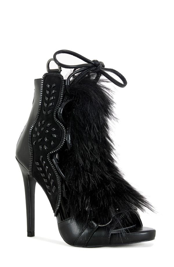 アザレア ワン レディース シューズ ブーツ・レインブーツ AZALEA WANG Shainy Faux Fur Open Toe Bootie Black ブラック