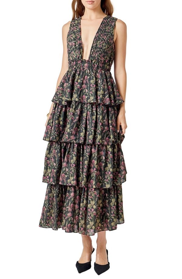 エンドレスローズ レディース トップス ワンピース ティアード フラワー柄 ノースリーブ マキシ フラワー Endless Rose Tiered Floral Sleeveless Maxi Dress Black Multi ブラック