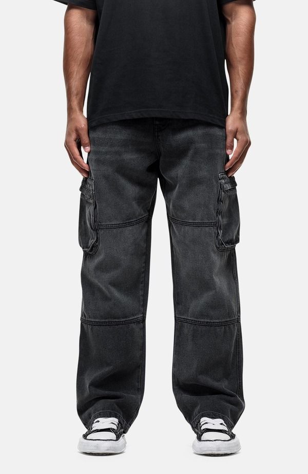 グッドフォーナッシング メンズ ボトムス デニムパンツ ヴィンテージーンズ Good For Nothing Vintage Wash Cargo Baggy Denim Jeans Black ブラック