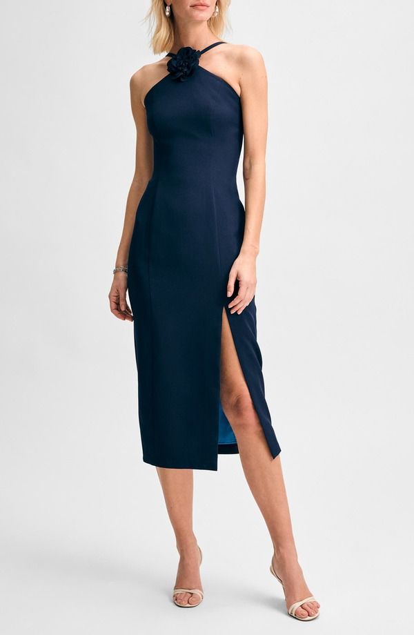 アイザック・ミズラヒ レディース トップス ワンピース Isaac Mizrahi New York Rosette Cocktail Dress Navy ネイビー