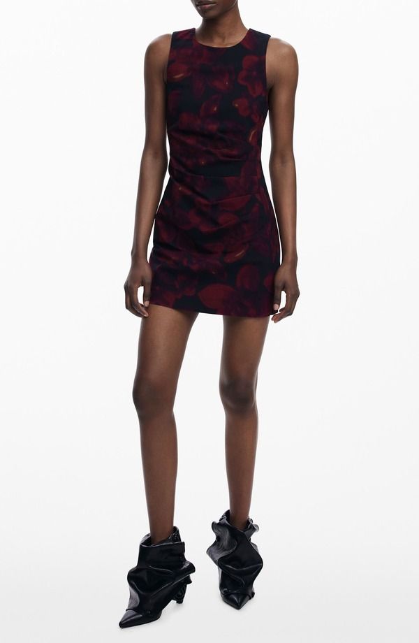 デジグアル レディース トップス ワンピース ギャザー ミニ ノースリーブ Desigual Ruched Sleeveless Minidress Dark Red レッド