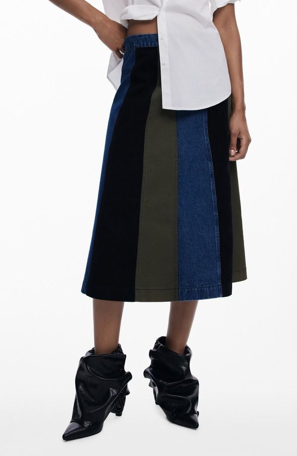 デジグアル レディース ボトムスカート A ライン Desigual ALine Panel Skirt Khaki カーキ