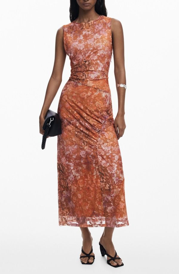 デジグアル レディース トップス ワンピース フラワー柄 ミディ ノースリーブ フラワー Desigual Floral Sleeveless Midi Dress Brown ブラウン