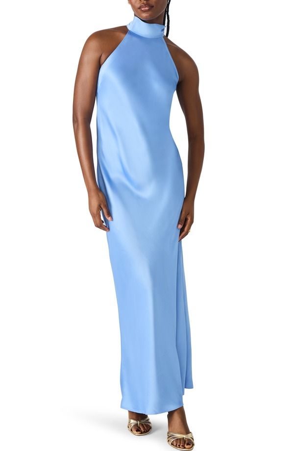スティーブ マデン レディース トップス ワンピース サテン マキシ Steve Madden Lara Satin Bias Cut Maxi Dress Aurora Blue ブルー