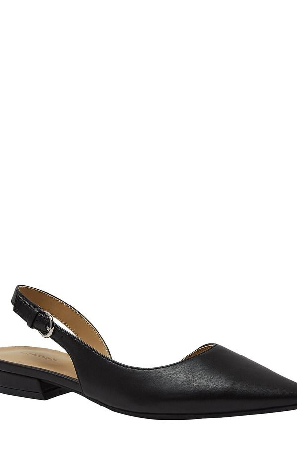 ランズエンド レディース シューズ ヒール レザー Lands End Leather Slingback Low Heels Black Leather ブラック