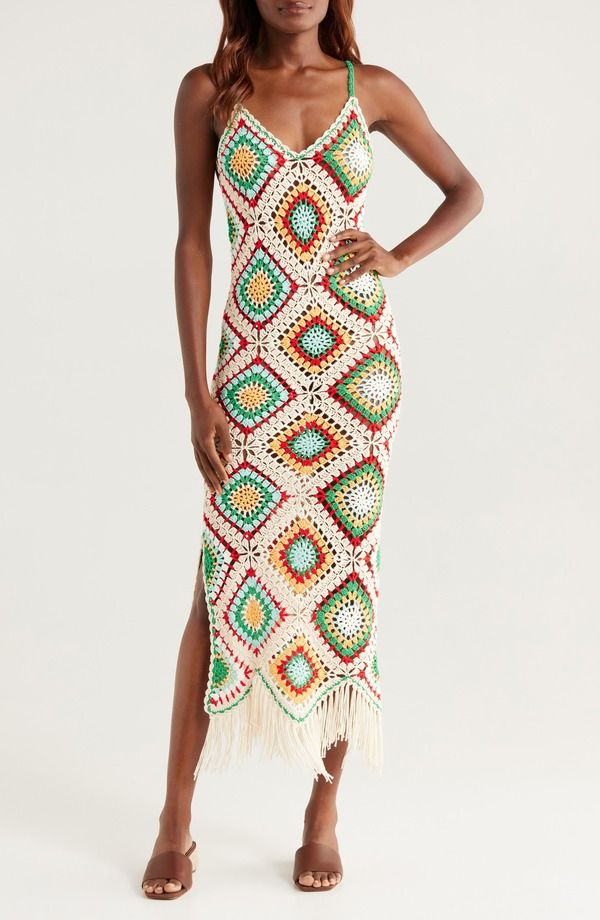 エラン レディース トップス ワンピース マキシ Elan Crochet Maxi CoverUp Dress White Multi ホワイト