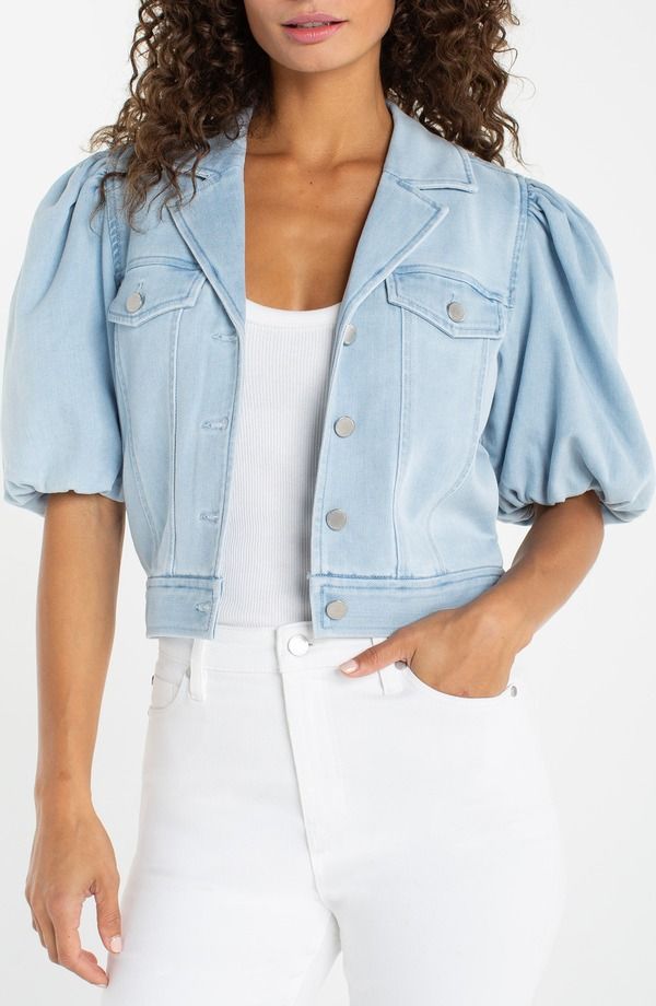 リヴァプール ロサンゼルス レディース ボトムス デニムパンツ クロップド ジャケット Liverpoolos Angeles Puff Sleeve Croppedenim Trucker Jacket Marine Sea デニム