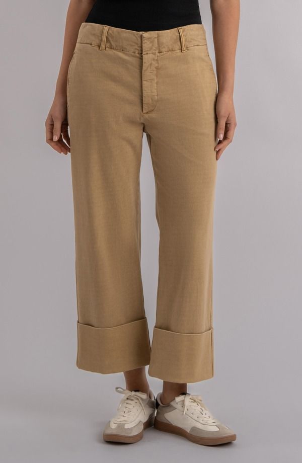 カットフロムザクロス レディース ボトムス レギンストレート ハイウエスト パンツ KUT from the Kloth Sienna High Waist Relaxed Straight Leg Twill Pants Khaki カーキ