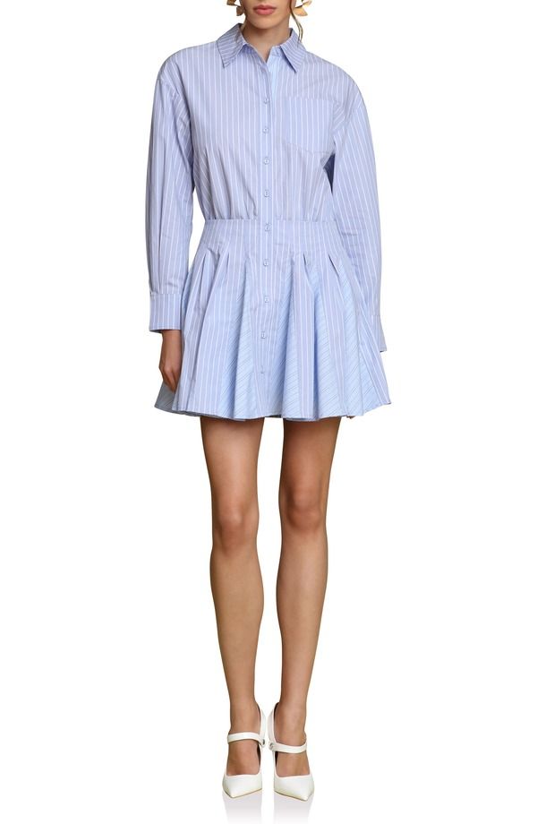 アヴェックレフィーユ レディース トップス ワンピース ミニ コットン Avec Les Fillestripe Long Sleeve Cotton ButtonUp Minidress Blue Stripe Multi ブルー