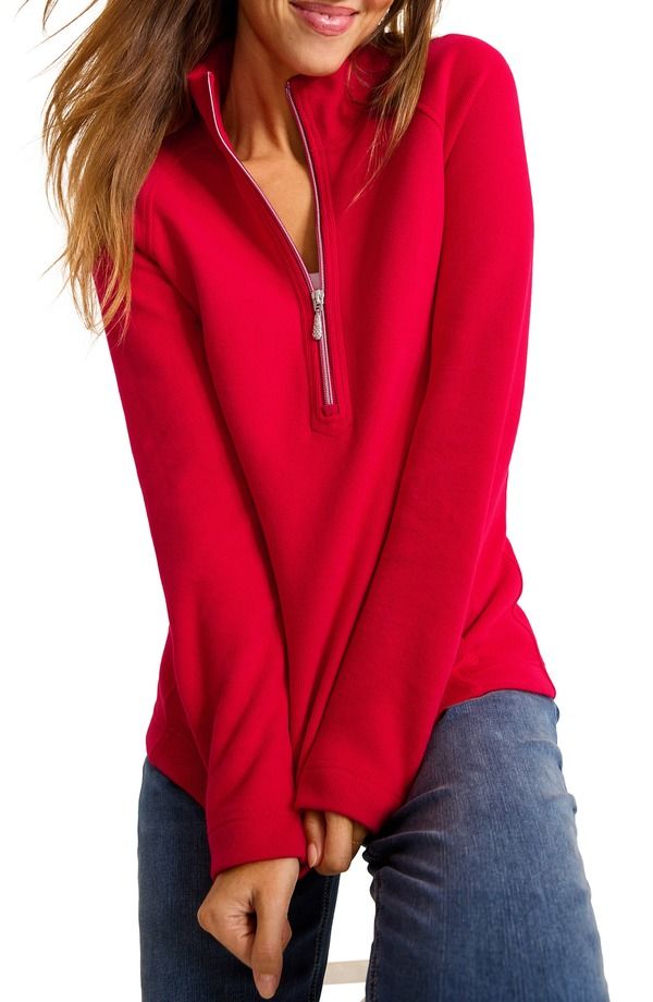 トッミーバハマ レディース アウター パーカー・スウェット ハーフジップ コットン Tommy Bahama New Aruba Stretch Cotton Half Zipullover Tango Red レッド
