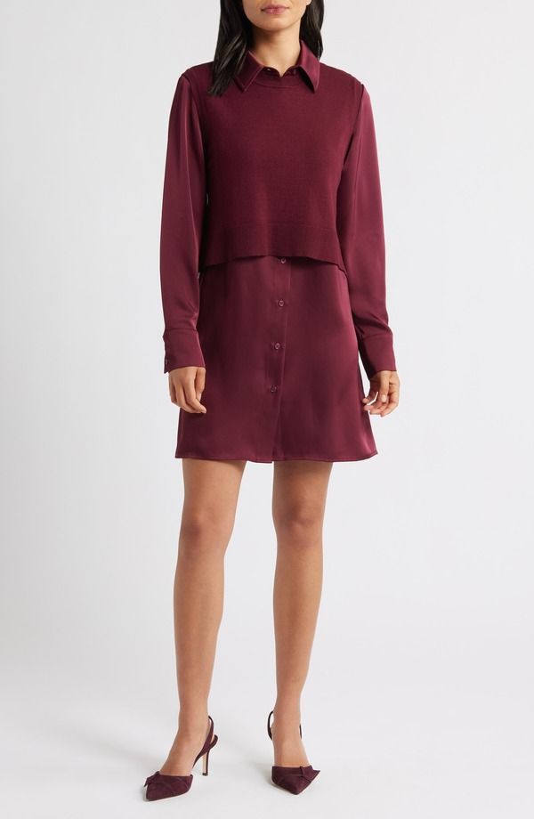 サムエデルマン レディース トップス ワンピース Sam Edelman Layered Mixed Media Dress Bordeaux